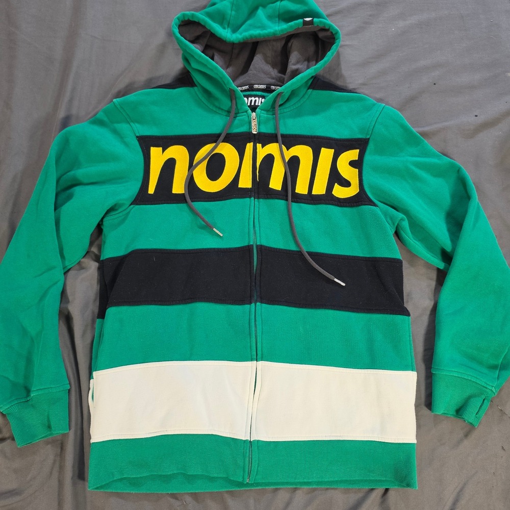 Nomis Mens Full Zip Hoodie Green Black Color Block Embroidered Logo Size M